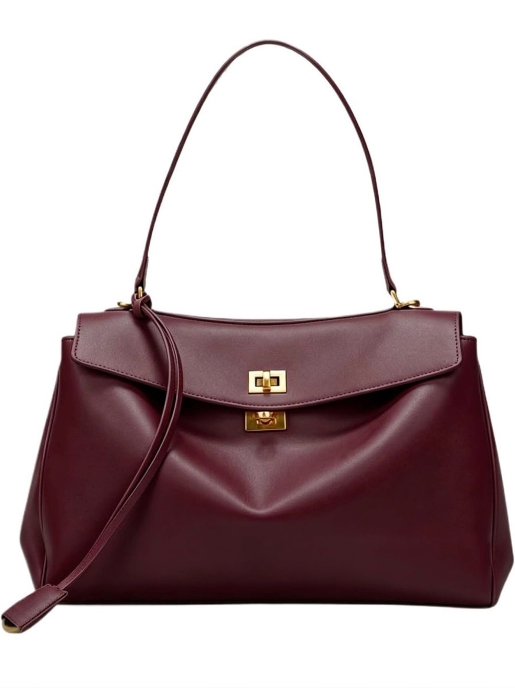 Minimalist Luxurious Soft Leather Structured Leather Top-Handle Bag In Burgundy
